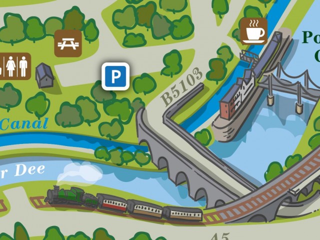 Aerial Map of Horseshoe Falls, Llangollen