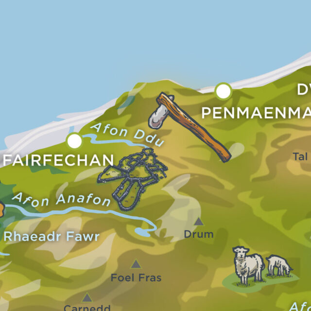 Welsh Mountain Range Map with Illustrations